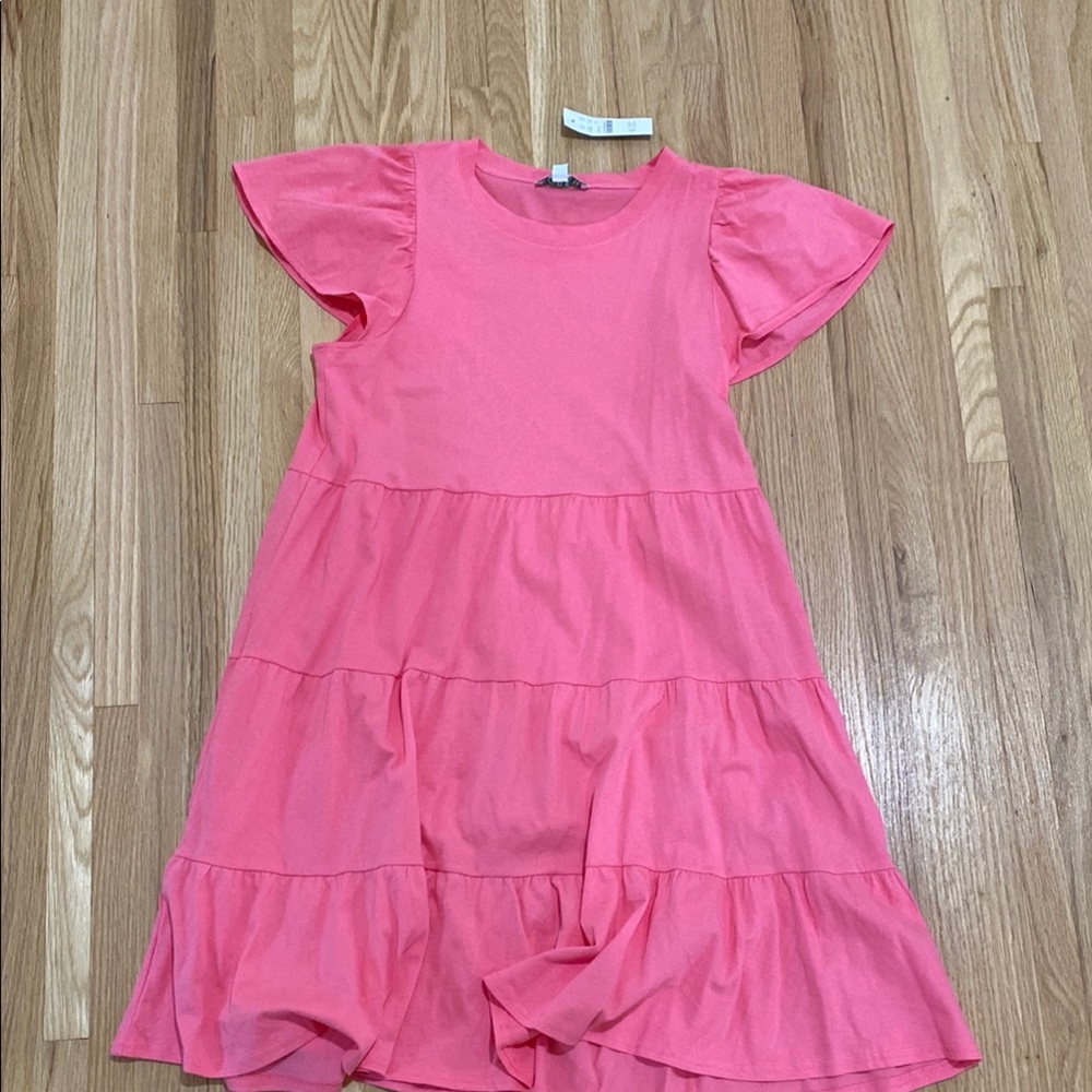 Pink Flutter Sleeve Dress